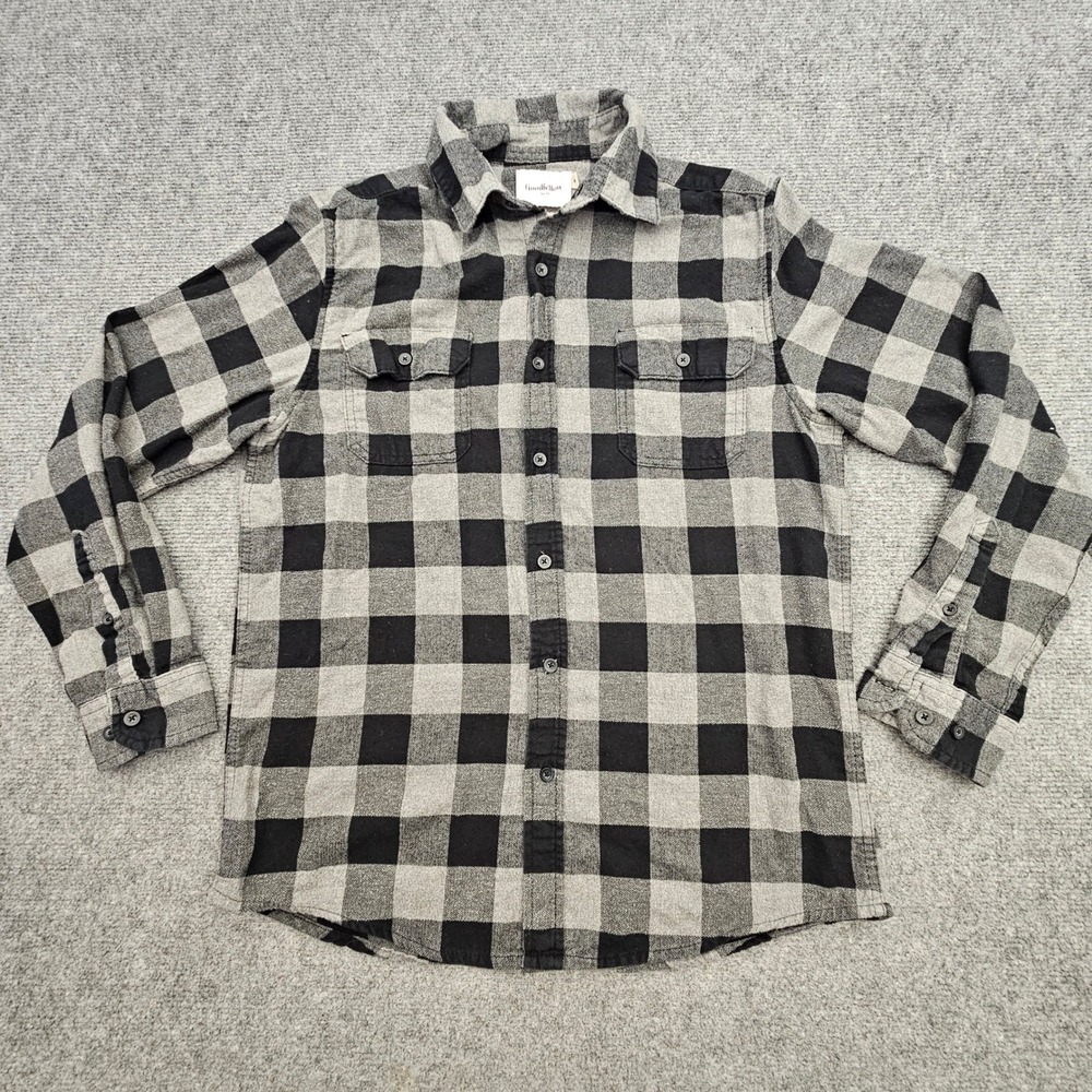 Goodfellow & Co Flannel Shirt Mens M Gray Black Buffalo Plaid Cotton Retro Boho